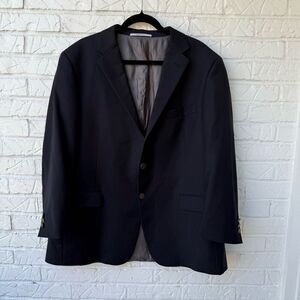 Hickey Freeman Men's Black Blazer Size 46 Worsted Wool Two-Button Classic